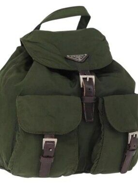 PRADA Backpack Nylon Khaki Silver Auth 163300